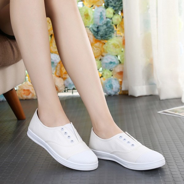2023 New Low Top Canvas Shoes Student Flat Bottom Casual Women's Shoes, One Step Lazy Shoes, One Piece Of Small White Shoes
