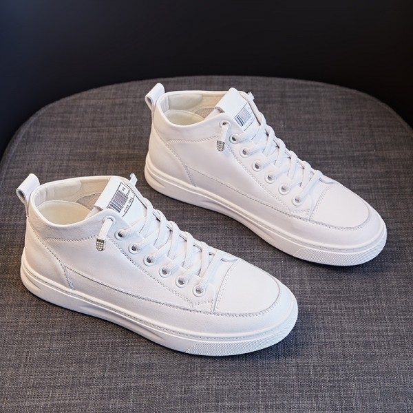 Top Layer Cowhide High Top Leather Small White Shoes For Women 2023 New Versatile Flat Bottomed Casual Korean Version Board Shoes For Women