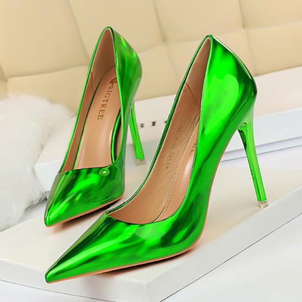 1829-2 European And American Style Metal Heel Super High Heel Shiny Lacquer Leather Shallow Mouth Pointed Head Sexy Nightclub Slim High Heel Single Shoe