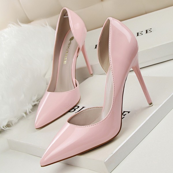 638-5 Korean Version Of Fashionable And Minimalist High Heels, Patent Leather, Shallow Cut Pointed Hollow Out, Sexy And Slimming High Heels, Single Shoe