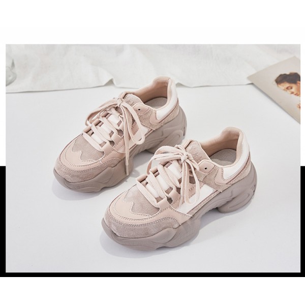 Leather Soft Leather Dad's Shoes For Women 2023 Spring New Network Red Thick Sole Lightweight Show Feet Small Casual Sports Shoe Trend