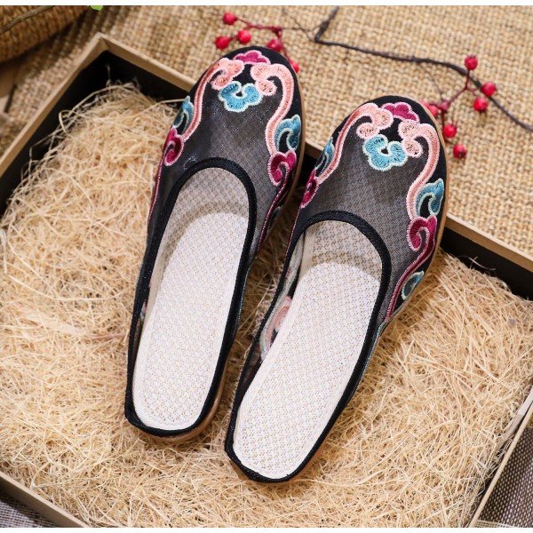 Slippers, Mesh Shoes, Mesh Embroidered Fabric Shoes, Summer Cow Tendon Soles, Casual Women's Outerwear Sandals, One Piece For Distribution