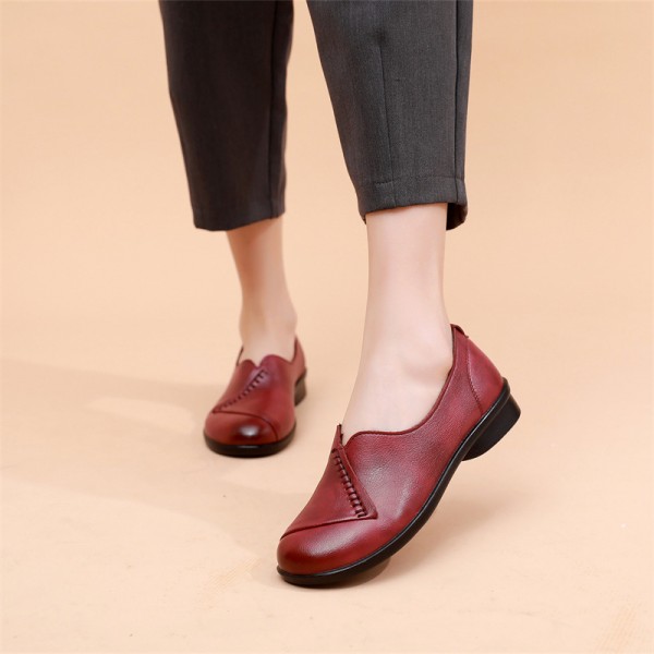 Mom's Shoes Spring And Autumn Soft Sole Single Shoes Comfortable Flat Sole Middle Aged And Elderly Women's Shoes Middle Aged And Elderly Work Shoes Leather Shoes