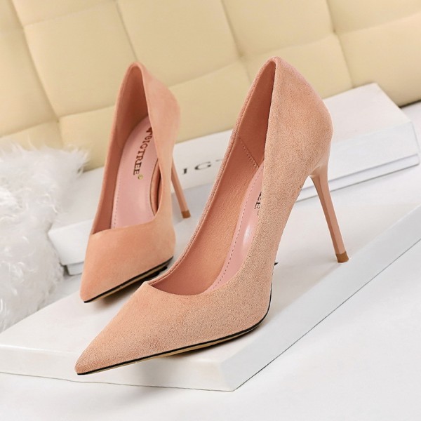 825-3 Korean Edition Fashion Simple Slim Heel High Heel Suede Shallow Mouth Pointed High Heel Shoes Women's Shoes Sexy Slim Single Shoes
