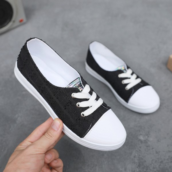 2023 New Low Top Canvas Shoes Student Flat Bottom Casual Women's Shoes, One Step Lazy Shoes, One Piece Of Small White Shoes