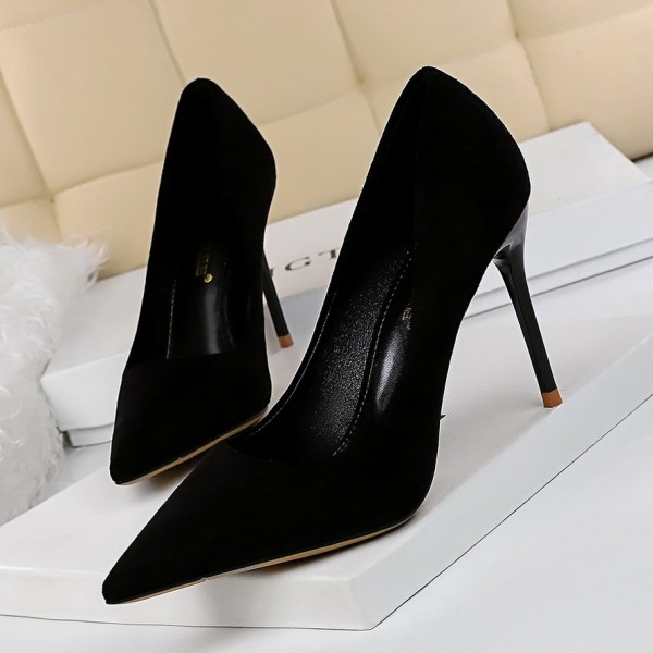 825-3 Korean Edition Fashion Simple Slim Heel High Heel Suede Shallow Mouth Pointed High Heel Shoes Women's Shoes Sexy Slim Single Shoes